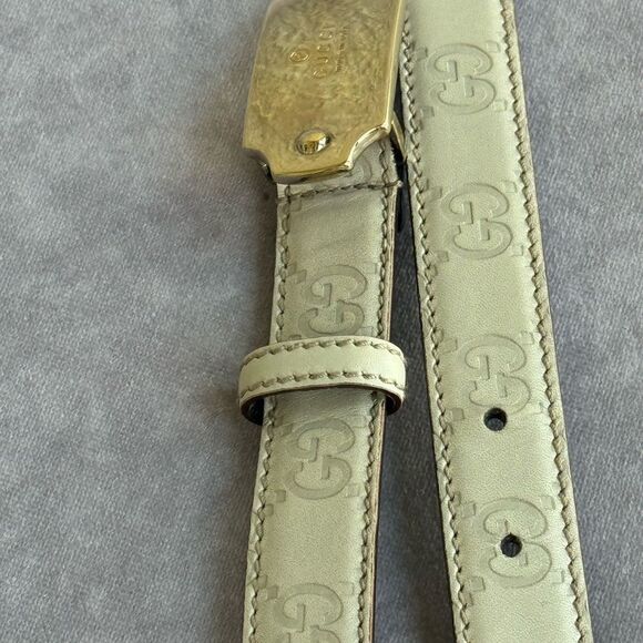 Gucci Guccissima GG Leather Embossed White Belt 146439 80/32 - Picture 8 of 11